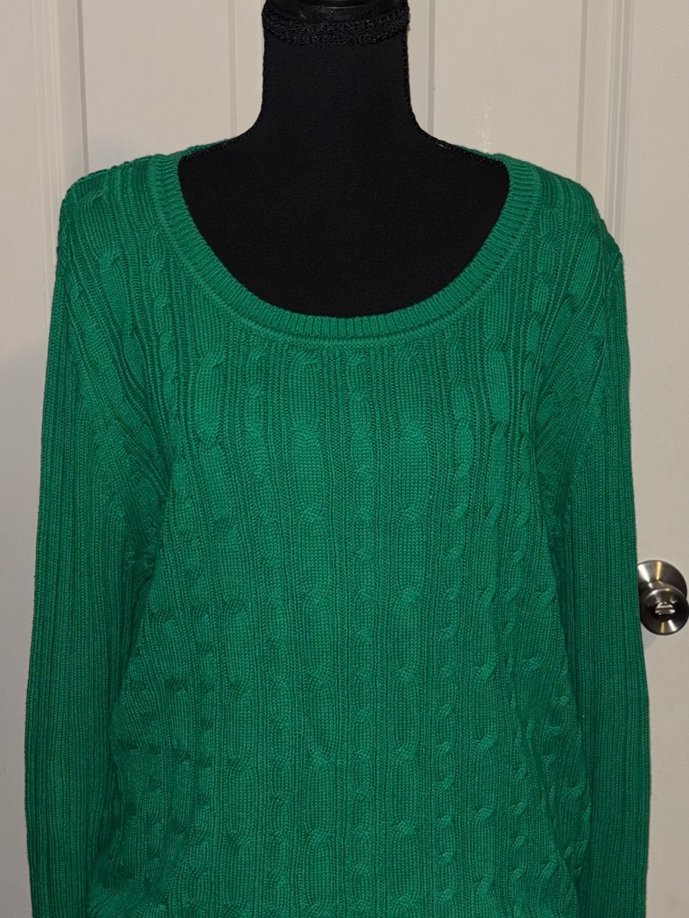 Faded Glory Emerald Green Cable-Knit Scoop Neck Sweater